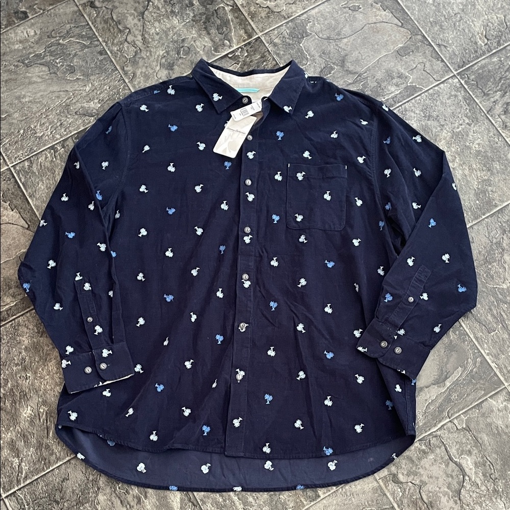 ⭐️NWT TOMMY BAHAMA ‘Palms Away’ Dark Blue Unique Coastal Print Button-up Shirt